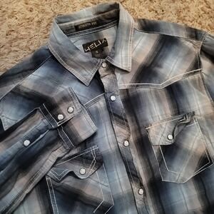 Helix Western Shirt Mens Small Blue Plaid Athletic Fit Pearl Snap Long Sleeve